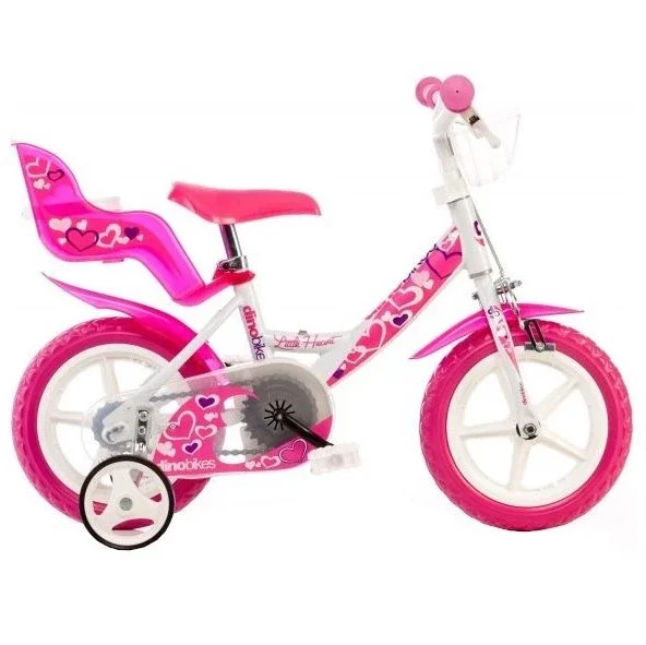 Dino Littel Heart 12 Tommer Pigecykel Hvid/pink 3 Dino Littel Heart 12 Tommer Pigecykel Hvid/pink